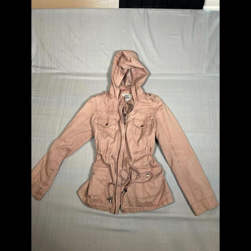 Outer Edge Womens Hooded Utility Jacket Womens Medium Pink Pockets Full Zip(A2)